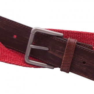 Red Webbing and Leather Belt