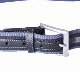MR Blue Polyester Webbing and Ribbon Belt with Leather Detail