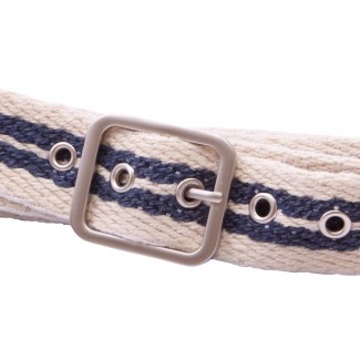 Natural Webbing Belt with Blue Stripes