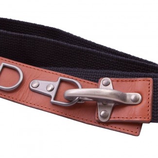 Black Webbing Belt with Leather Tab and Snap Buckle